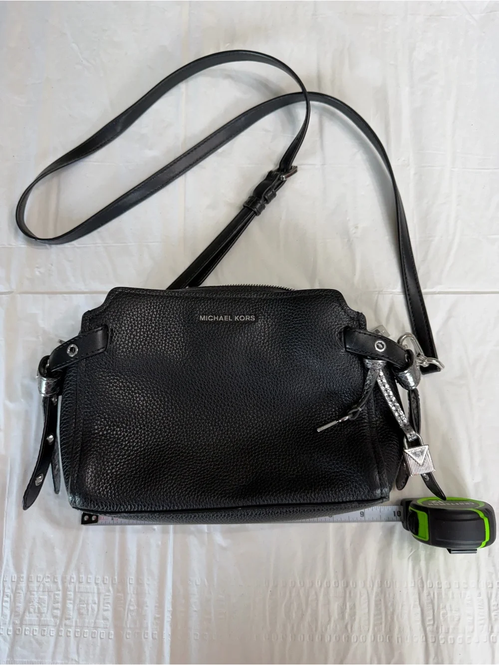 Michael Kors Black Pebbled Leather Crossbody with Silver Hardware